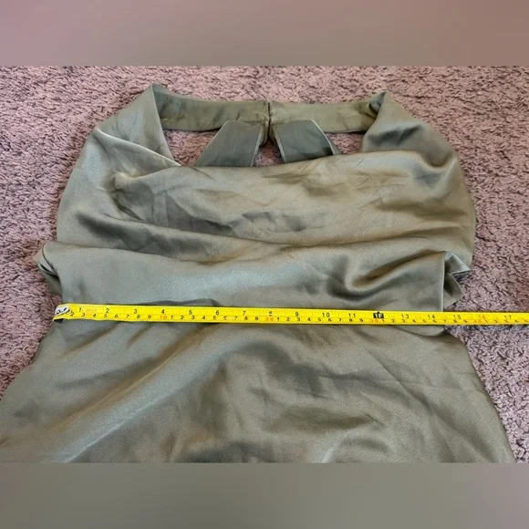 ASOS Edition Olive Green Satin Maxi Gown Dress Halter Open Back Bridesmaid 8 - Picture 10 of 11